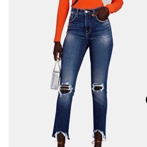 L’Agence Highline High Rise Jeans Med Wash Factory Distressed 28 Sharkbite Hem